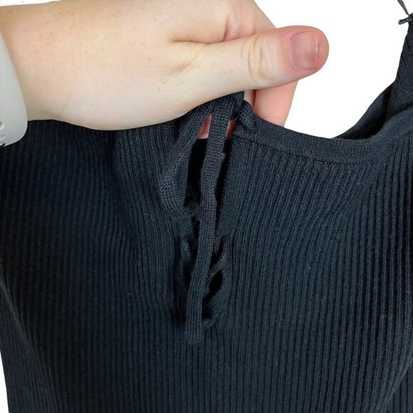 Urban Outfitters Black Off the Shoulder Lace Up Bodycon Mini Dress S - Picture 4 of 5